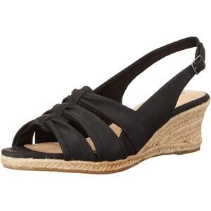 Bella Vita Cheerful Slingback Espadrille Wedge Sandals Sz US 8WW Black Linen Prt